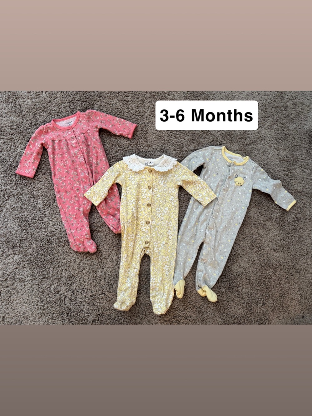 3-Pack Baby One-Piece Set - Pink, Yellow & Gray